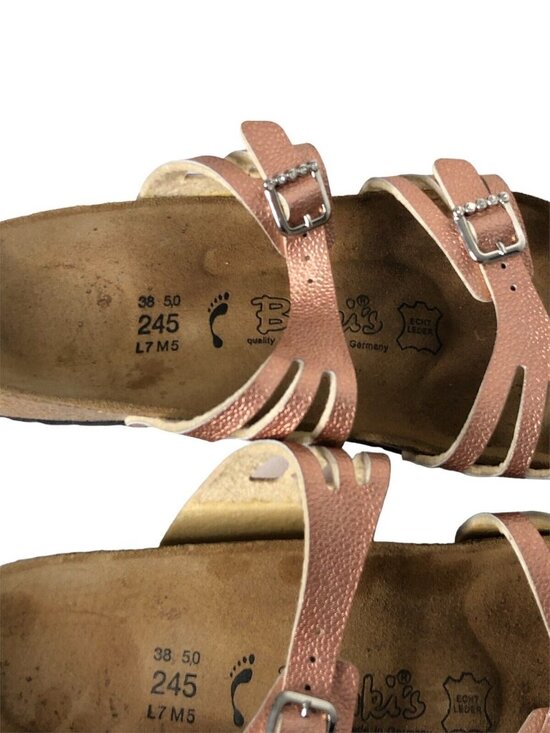 Birkenstock Sandals Womens 38 Leather Metallic Pink Flats  Shoes Slip Ons US 7 - Picture 6 of 12